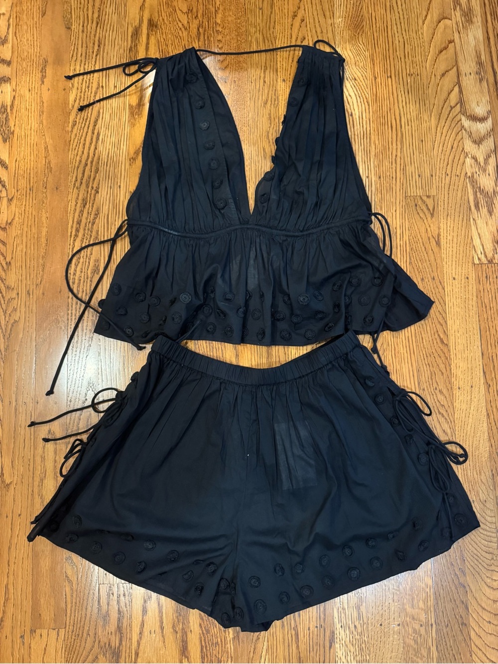 NWTS- Ulla Johnson Anya & Nima Black Embroidered Cotton Two Piece Set Size M